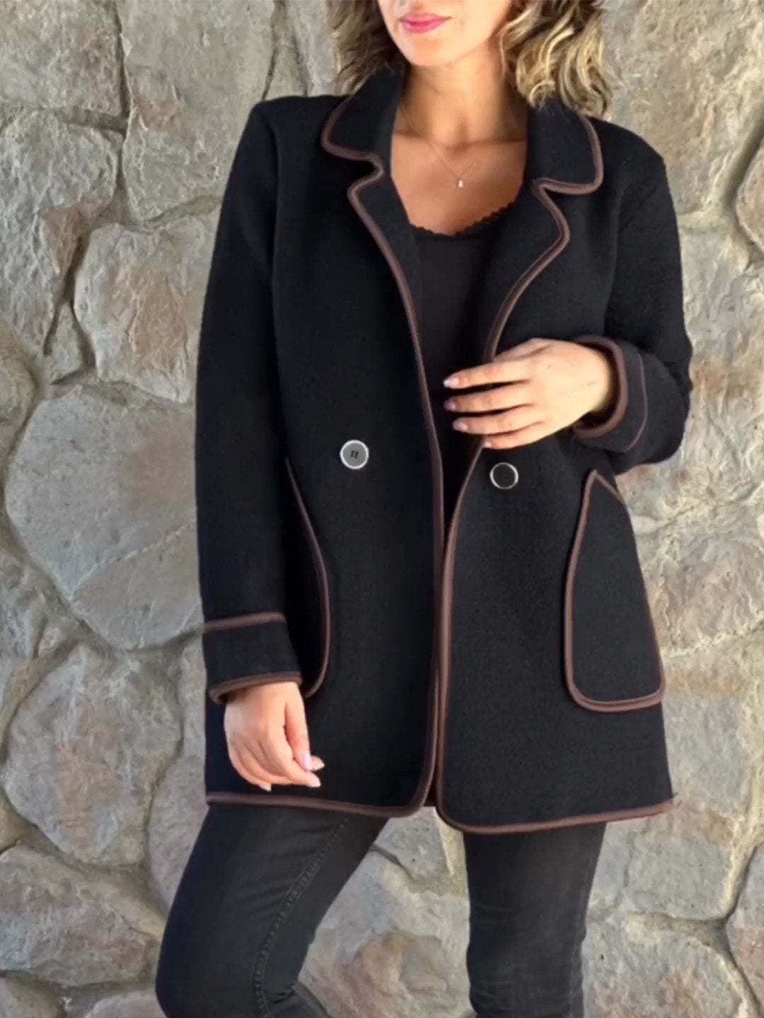 Ivyshape | Women's Suit Collar Double-Sided Wool Jacket