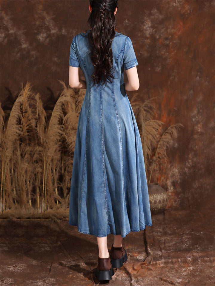 Exquisite Embroidered Vintage Denim Dresses for Women