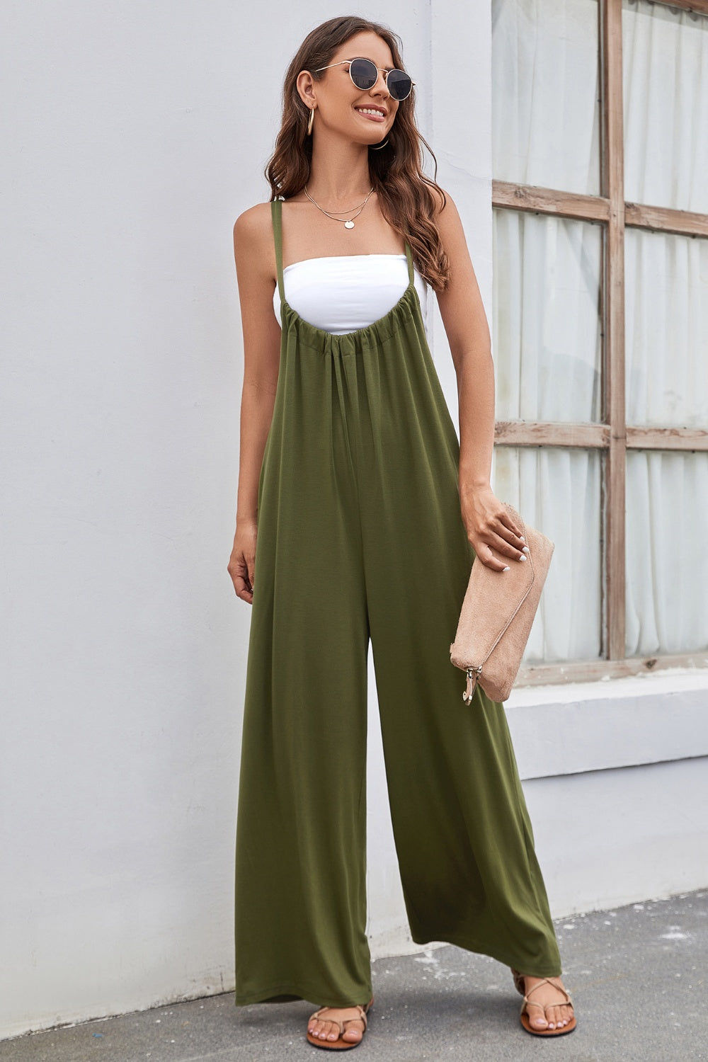 Ivyshape | Tied Spaghetti Strap Wide Leg Jumpsuit