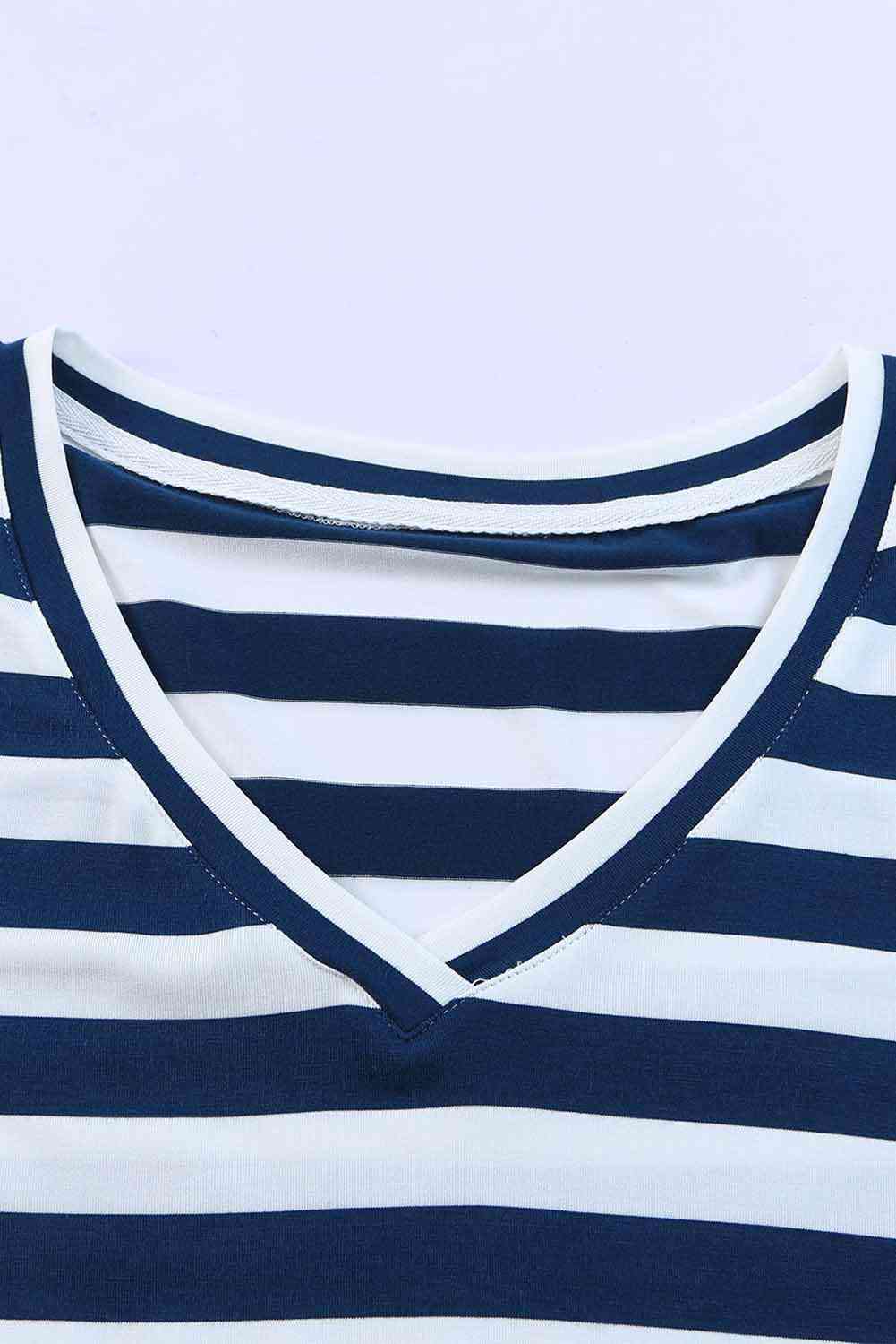 Striped V-Neck Short Sleeve Side Slit Dress