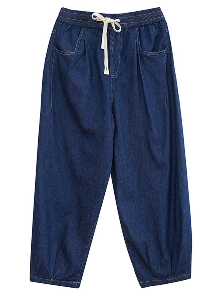 Women's Classic Blue Drawstring Loose Harem Jeans