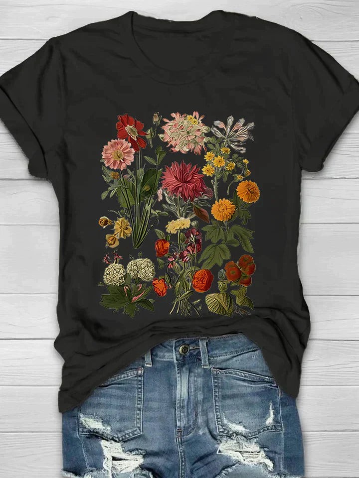 Ivyshape | Women's T-Shirt with Vintage Flower Print