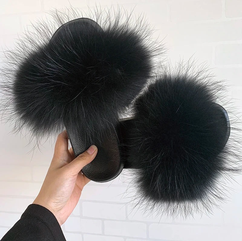 Fluffy Real Fur Slippers for Women