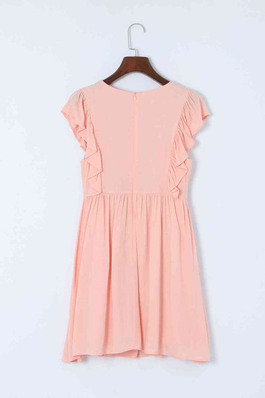 V-Neck Flutter Sleeve Dress