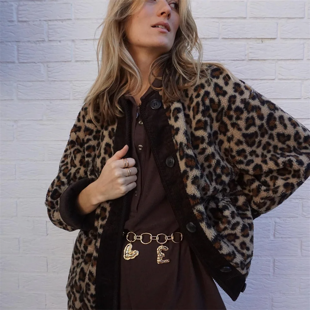 Ivyshape | Stylish Leopard Print Fall O-Neck Coat for Women