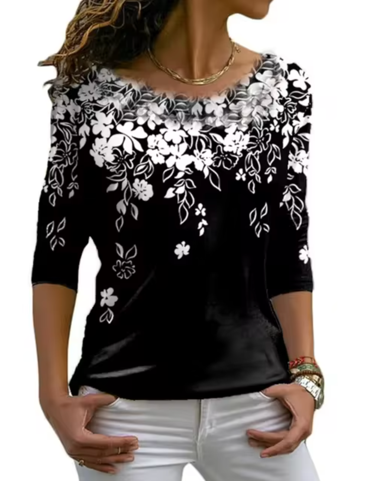 Ivyshape | Stylish Long Sleeve T-Shirt with Floral Print