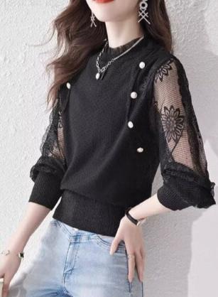 Ivyshape | Pullover for women with lace sleeves