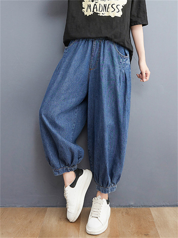 Casual Loose Blue High Waist Harem Jeans for Women