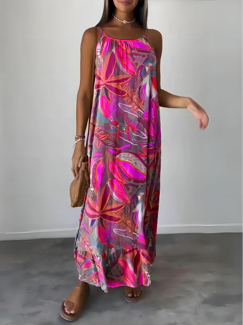 Ivyshape | Strap Printed Long Dress for Women