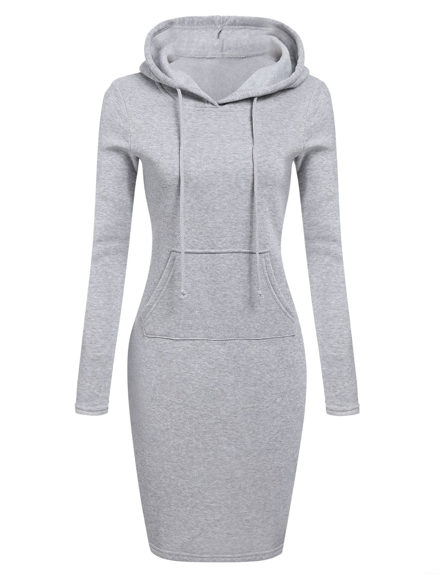 Women Stripes Pocket Knee Length Slim Casual Pullover Hoodie Dress