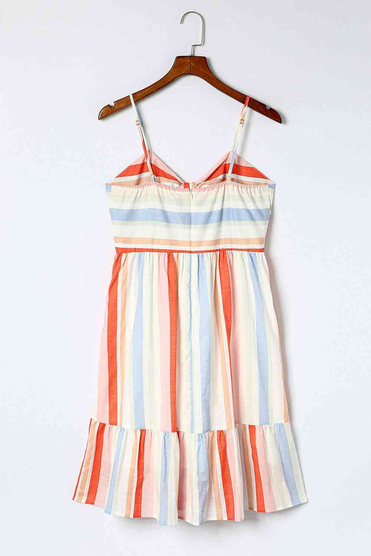 Striped Tied Spaghetti Strap Dress