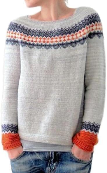 Ivyshape | Sleeve Fair Isle Pattern Knitted Sweater