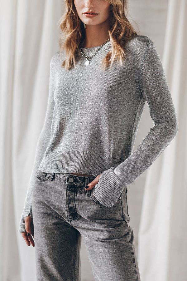 Ivyshape | Silver Metallic Knitted Sweater