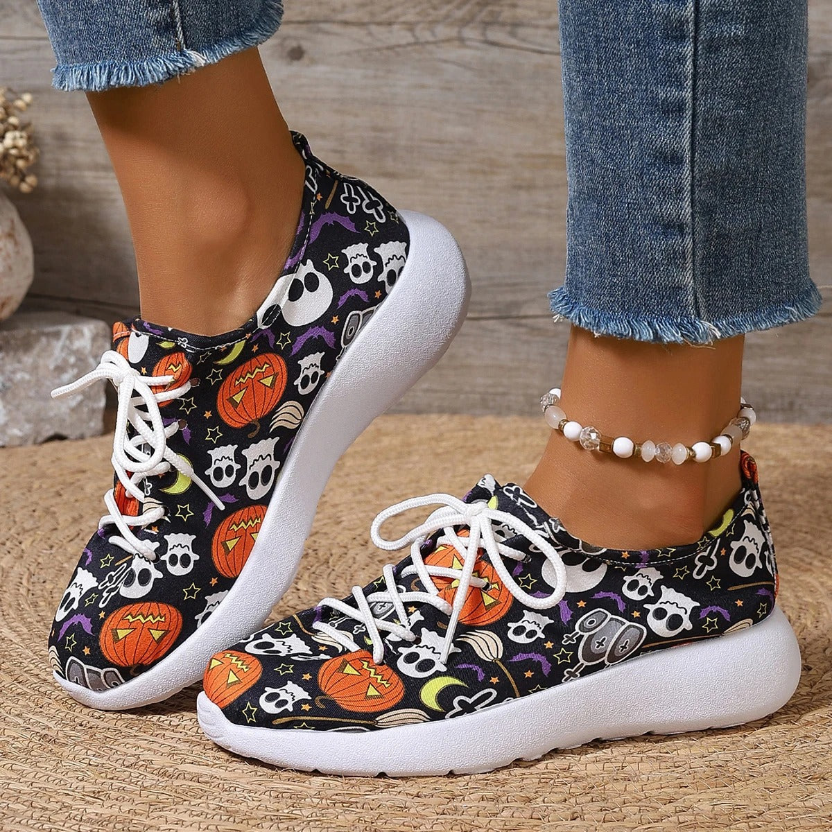 Playful Pumpkin Pattern Flats for Women