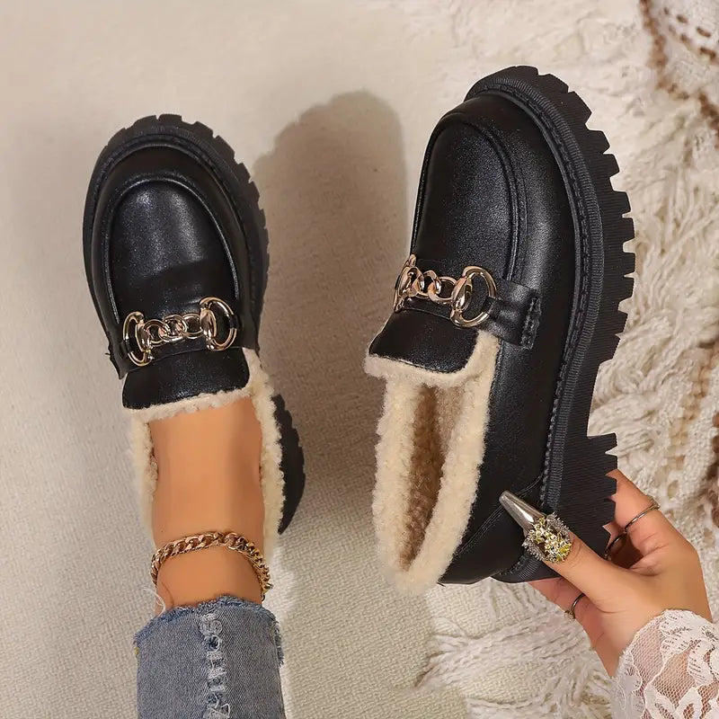 Ivyshape | Women's moccasins with cotton chains