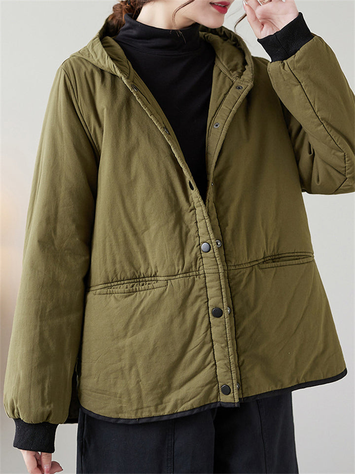 Solid Color All Match Hooded Short Cotton Coat