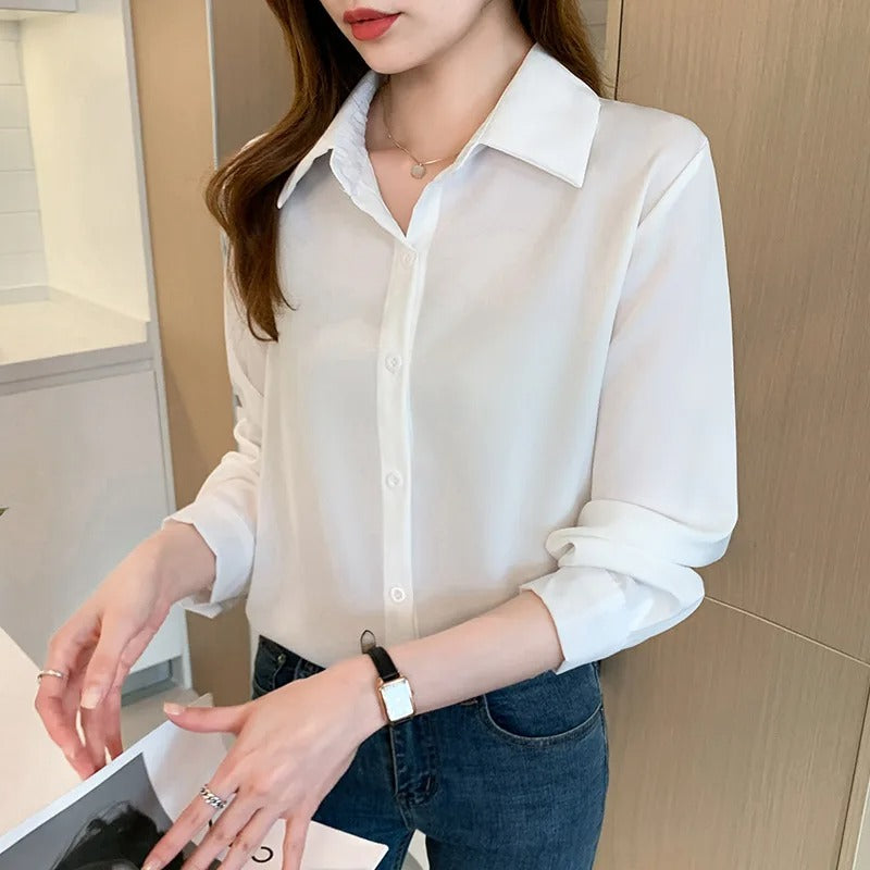 Elegant Long-Sleeve Satin Blouse for Women