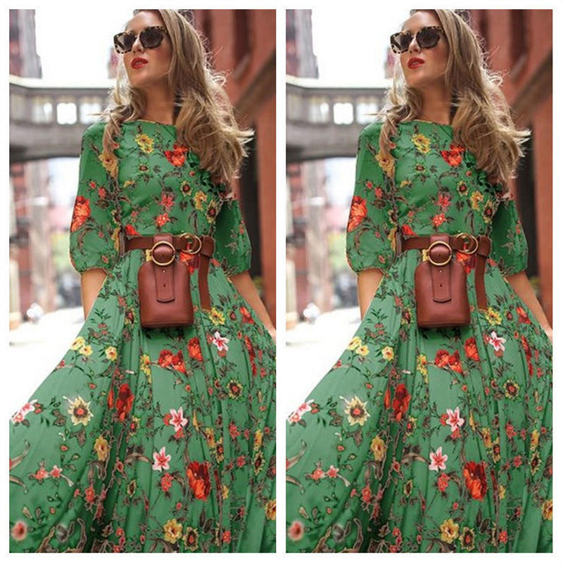 Ivyshape | Women's Long Floral Dress Long Sleeves