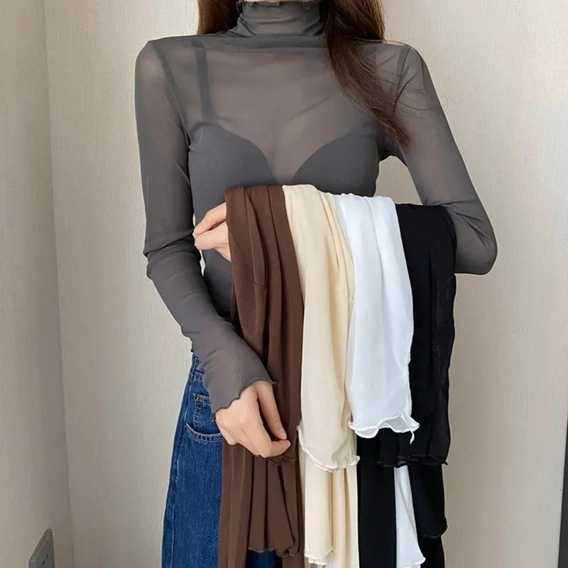 Alluring Mesh Long Sleeve Top for Women