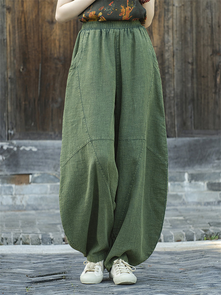 Women's Original Design Zen Style Oversized Ramie Linen Lantern Pants