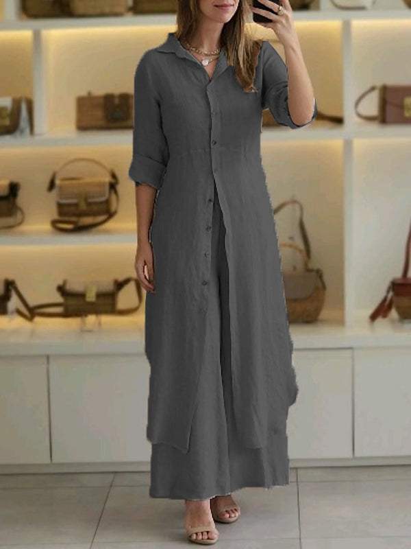 Ivyshape | Women's Summer Casual Linen Long Two-Piece Set Pant Suits