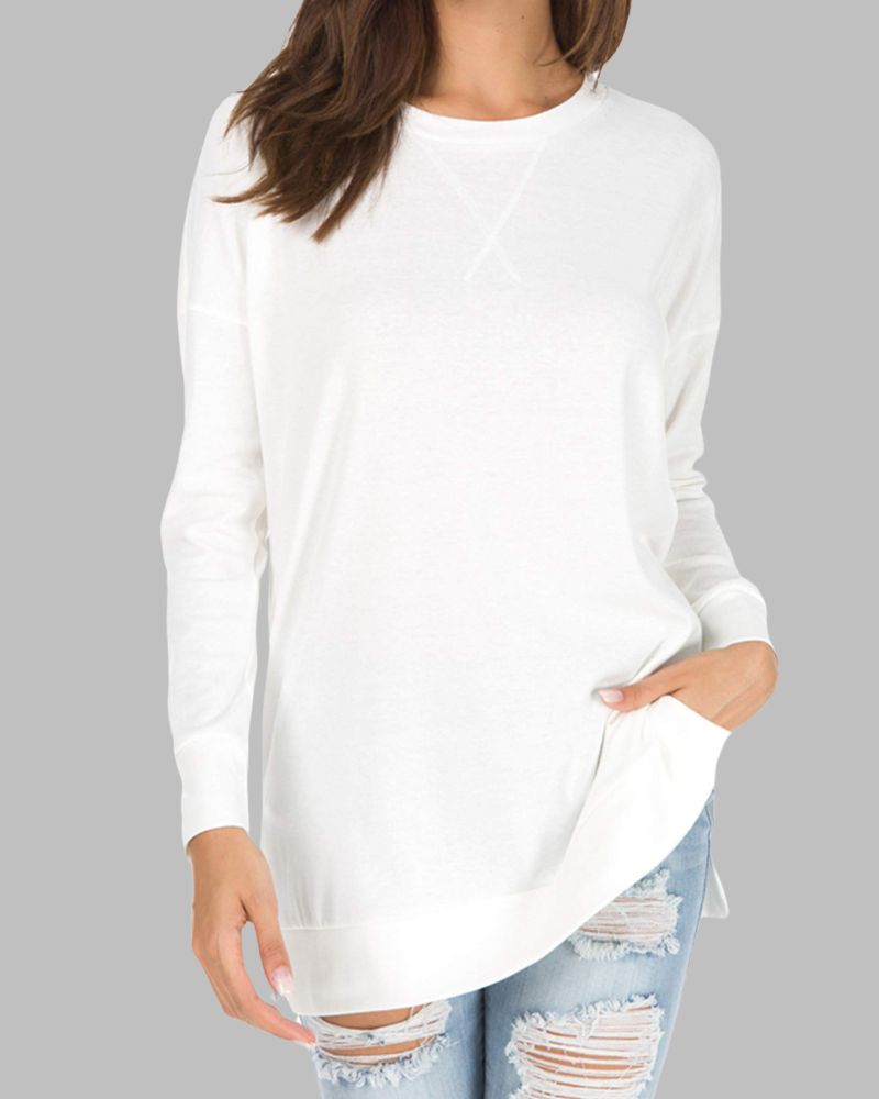 Ivyshape | Long Sleeve Side Slit Loose Top