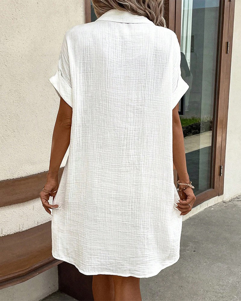 Ivyshape | Shirt Dress with Short Sleeves and Pockets with Button Closure