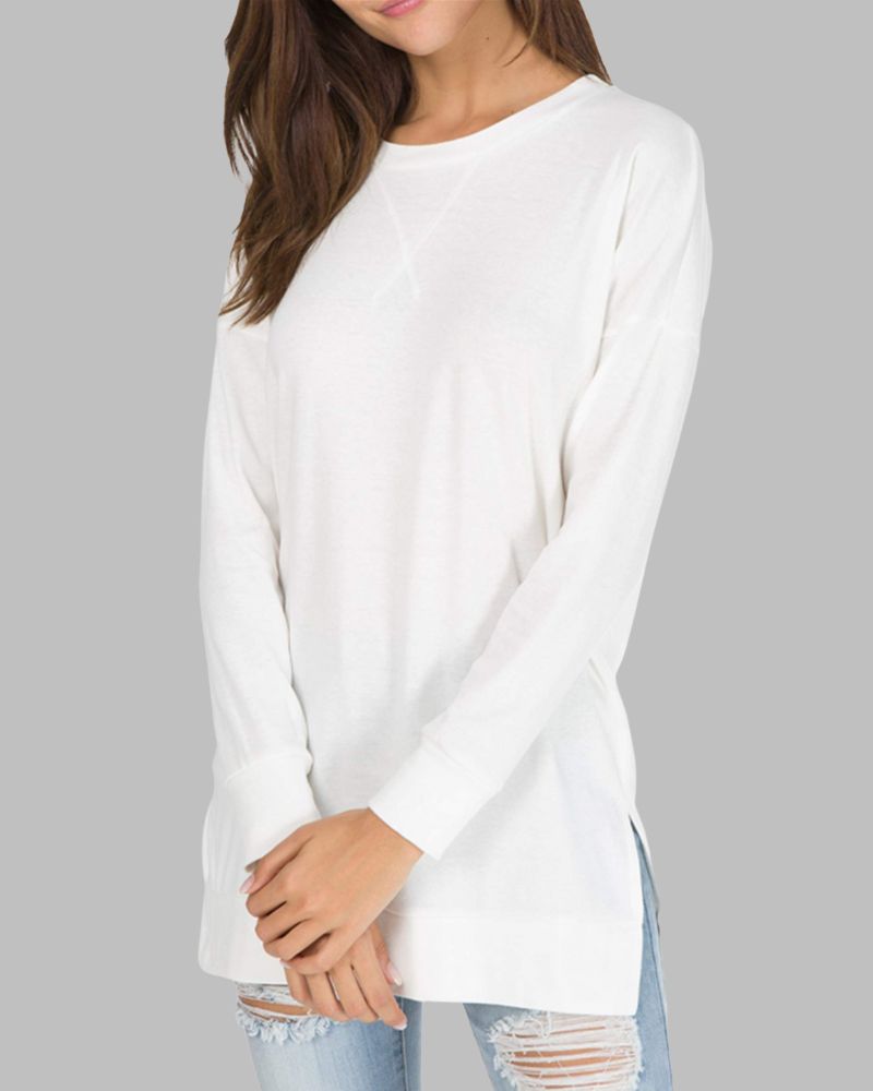 Ivyshape | Long Sleeve Side Slit Loose Top