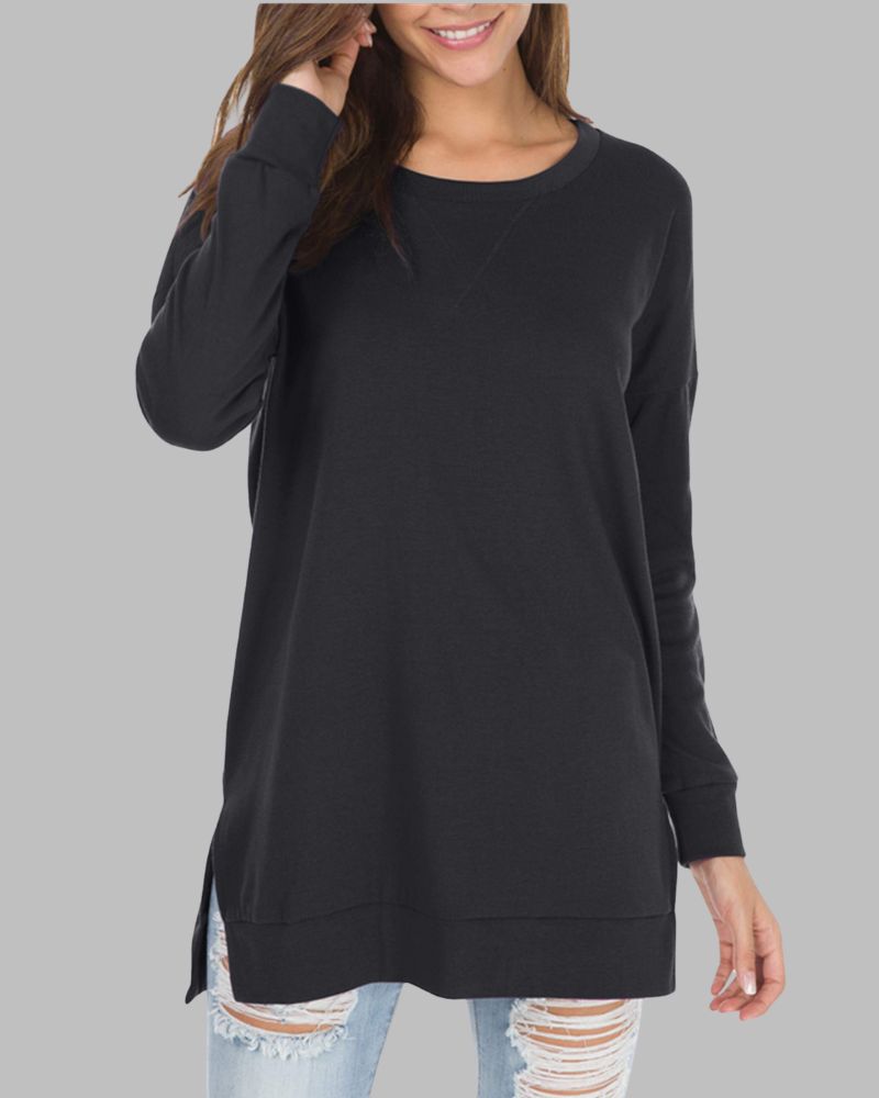 Ivyshape | Long Sleeve Side Slit Loose Top