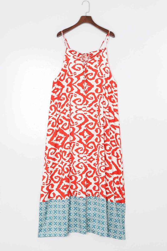 Printed Spaghetti Strap Straight Neck Dress