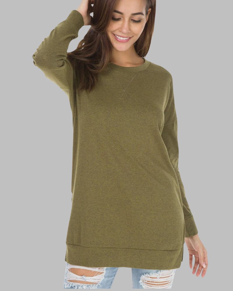 Ivyshape | Long Sleeve Side Slit Loose Top