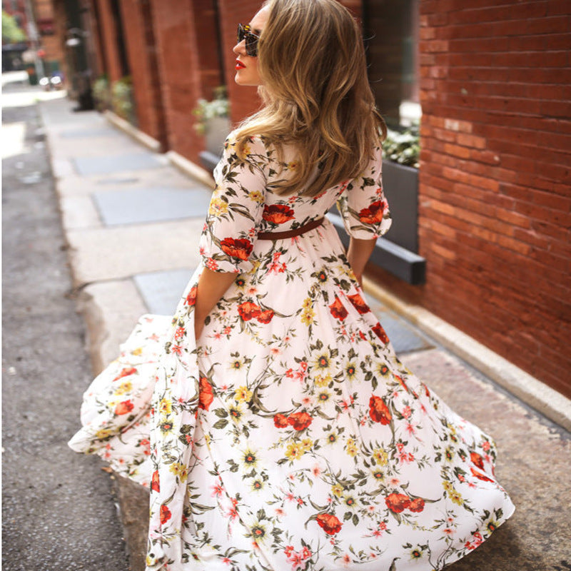 Ivyshape | Women's Long Floral Dress Long Sleeves