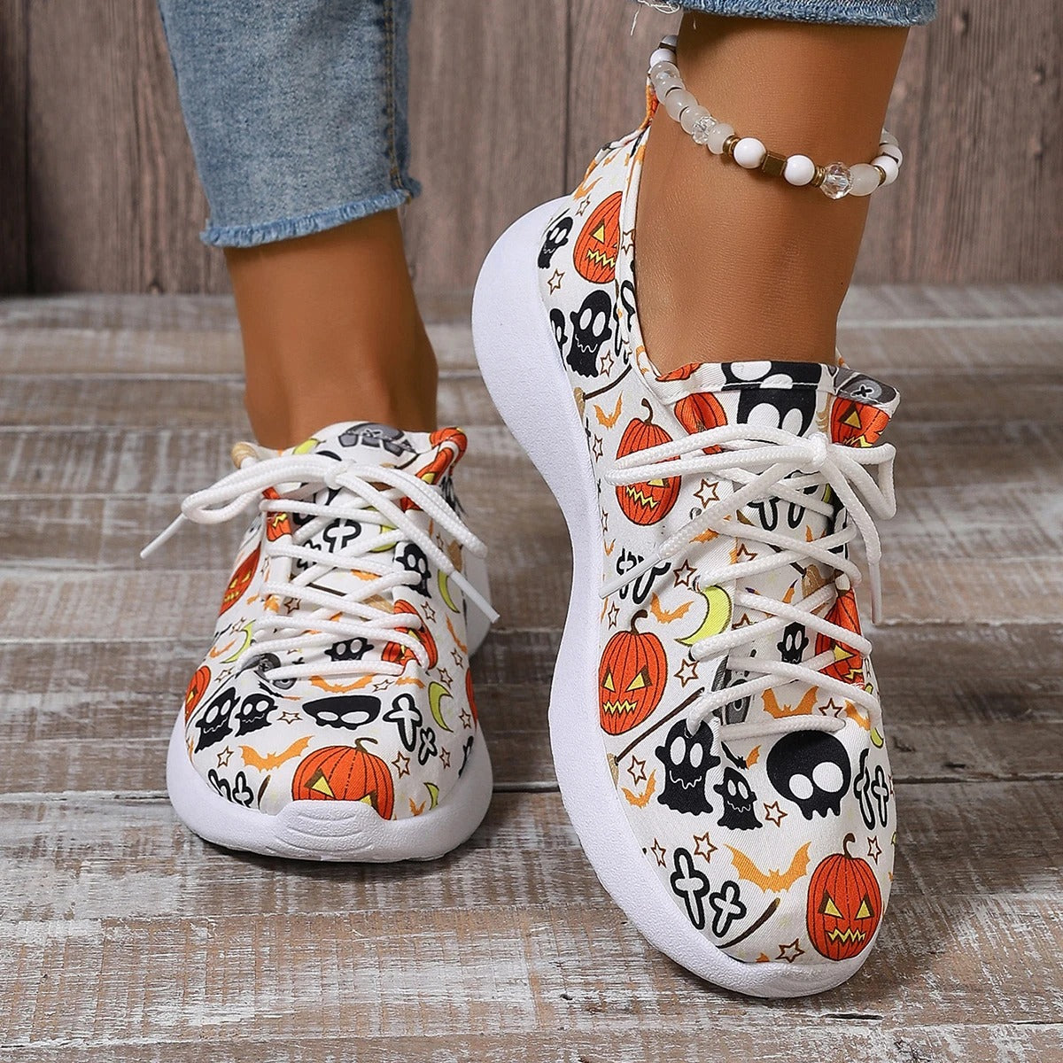 Playful Pumpkin Pattern Flats for Women