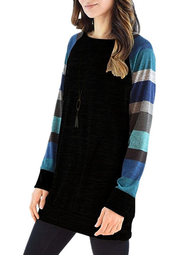 Ivyshape | Striped Raglan Sweatshirt