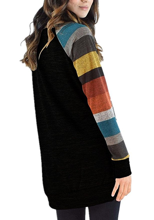 Ivyshape | Striped Raglan Sweatshirt