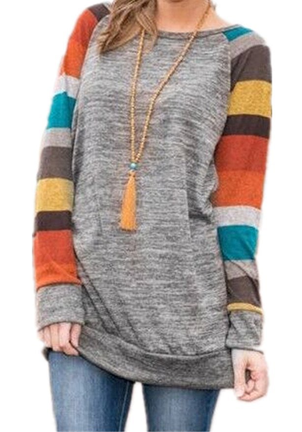 Ivyshape | Striped Raglan Sweatshirt