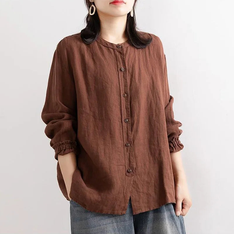 Ivyshape | Women's Blouse with Long Sleeves and Buttons