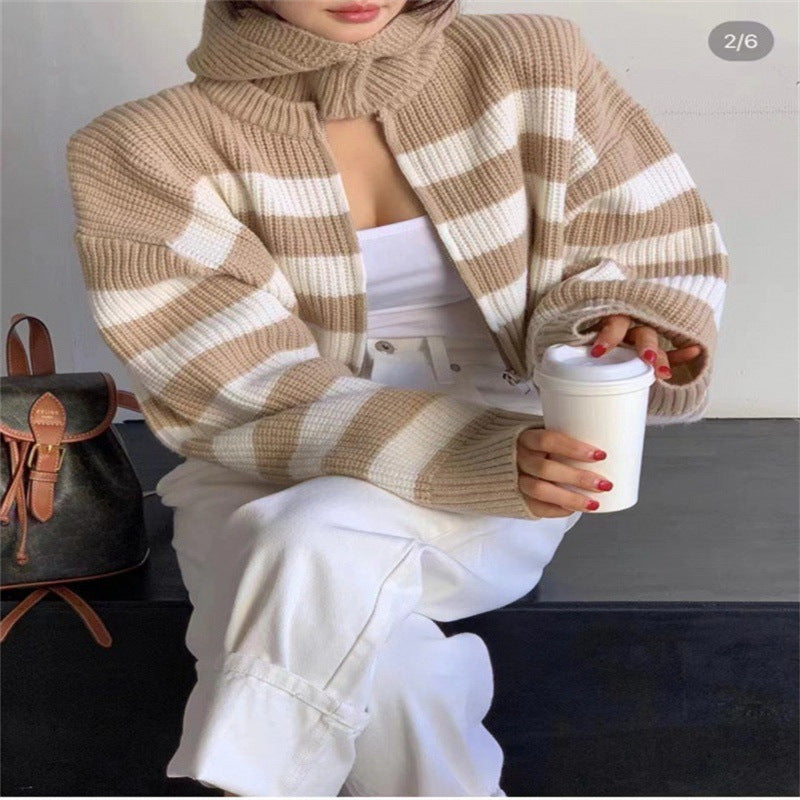 Ivyshape | Loose Round Neck Striped Sweater