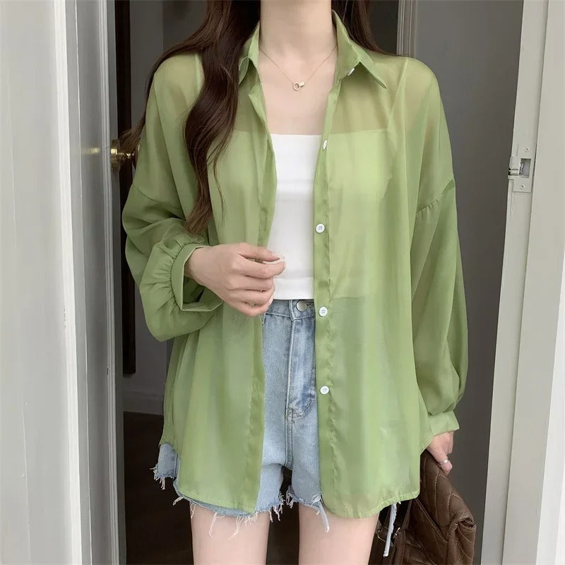 Chic Satin-Effect Button-Up Shirt for Women