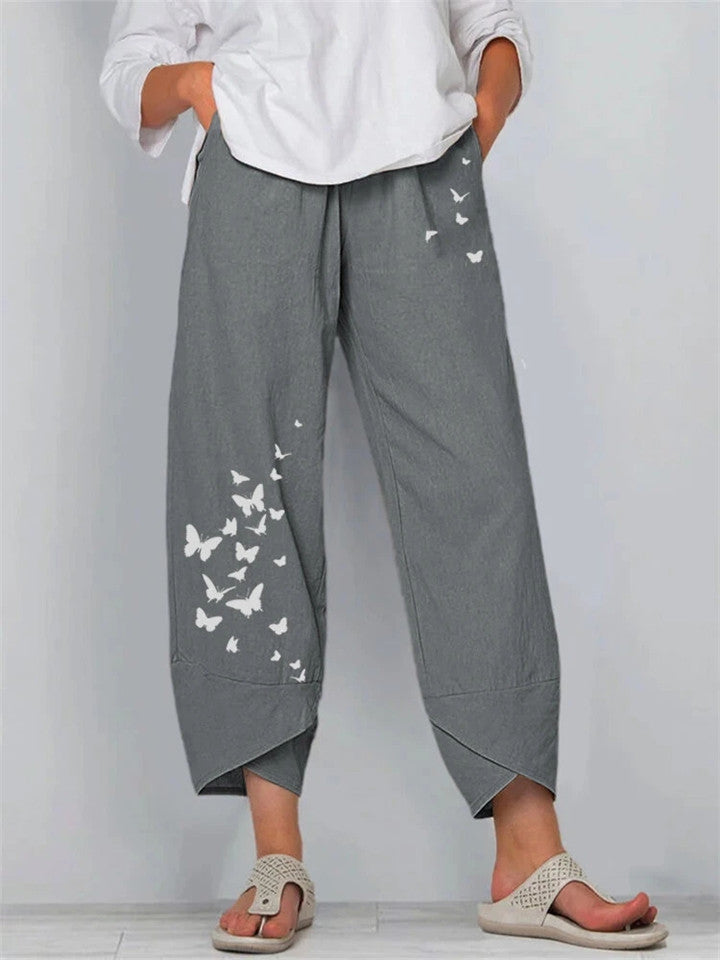 Butterflies Printed Elastic Waist Pants