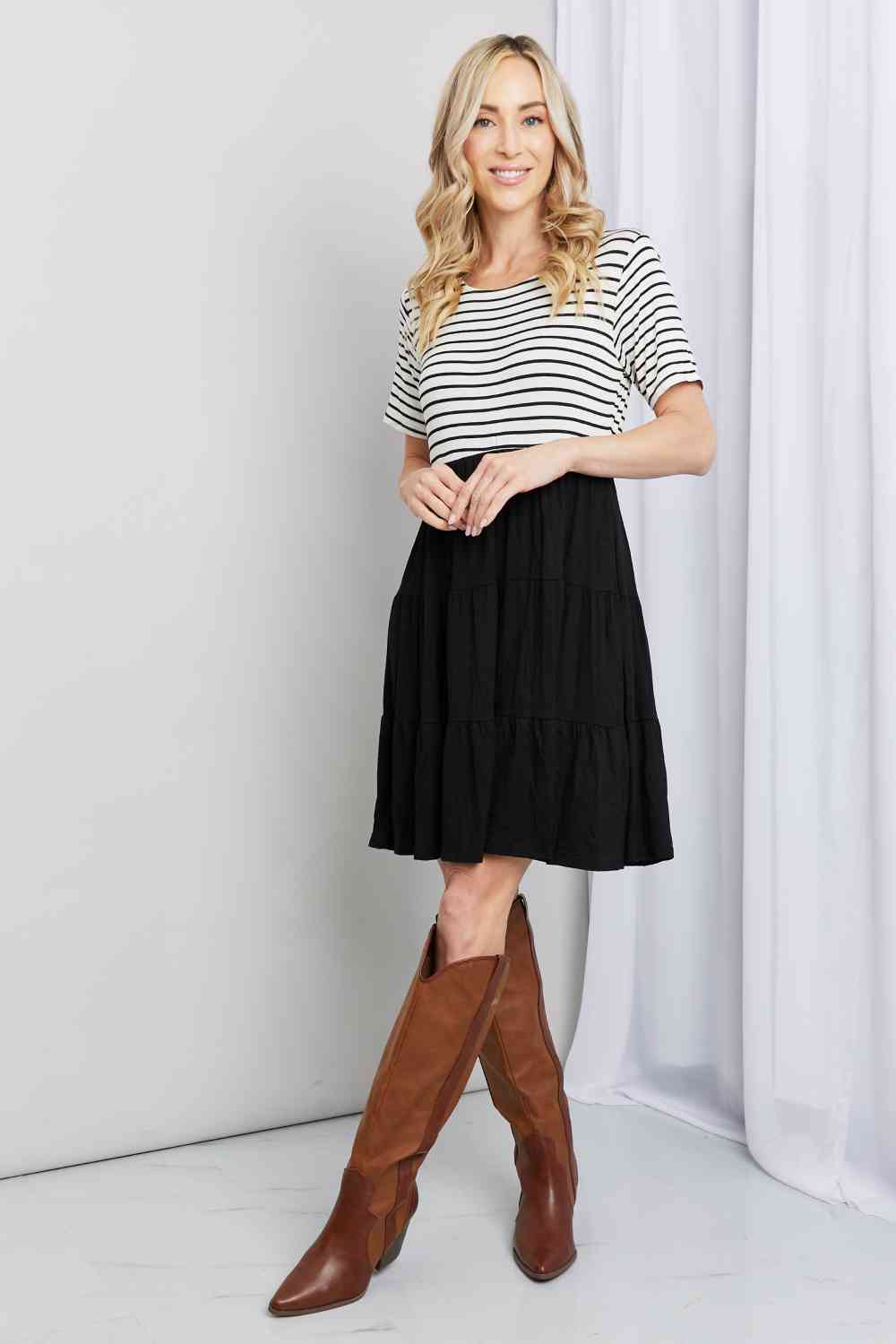 Heimish Full Size Two-Tone Short Sleeve Spliced Dress