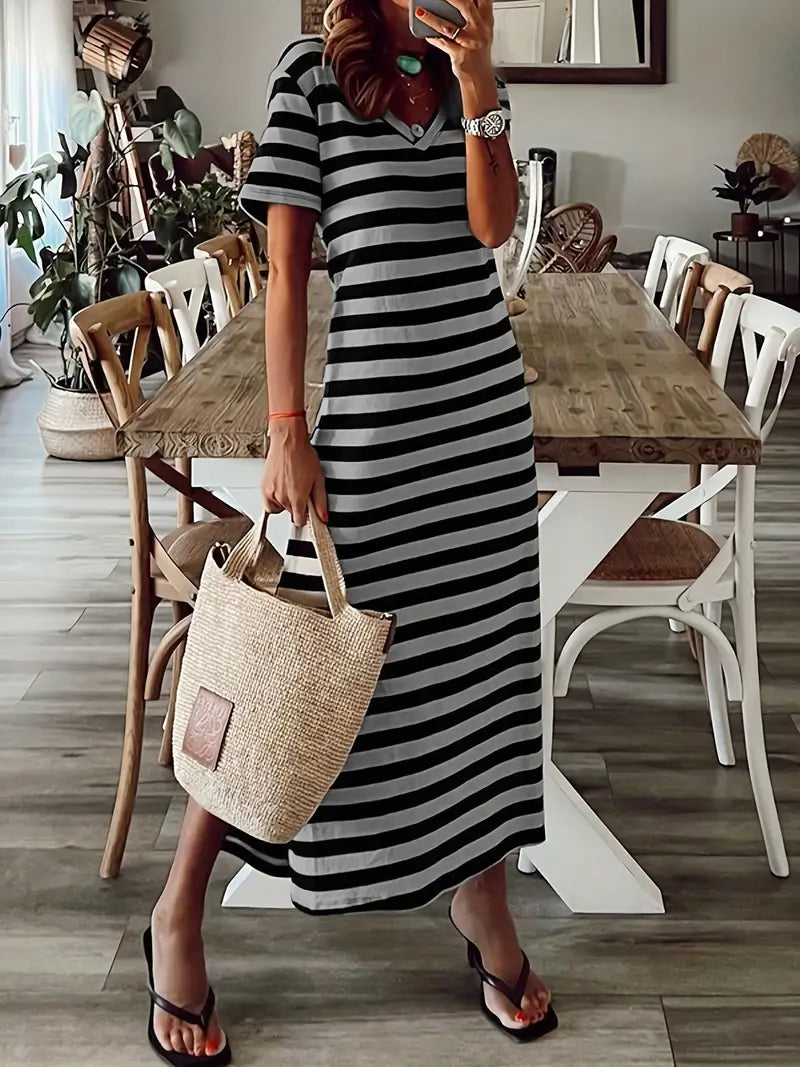 Ivyshape | Relaxed Dress with Striped Pattern