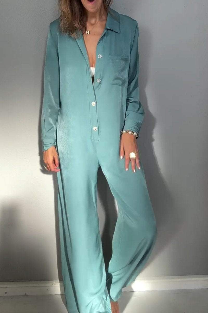 Ivyshape | Women's Lapel Long Sleeve Casual Jumpsuit