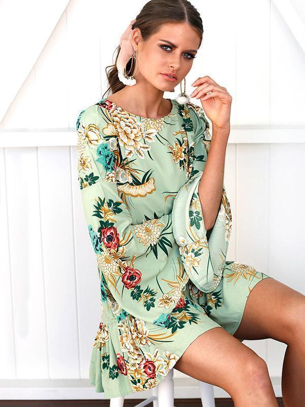 Flared Sleeves Mini Dress