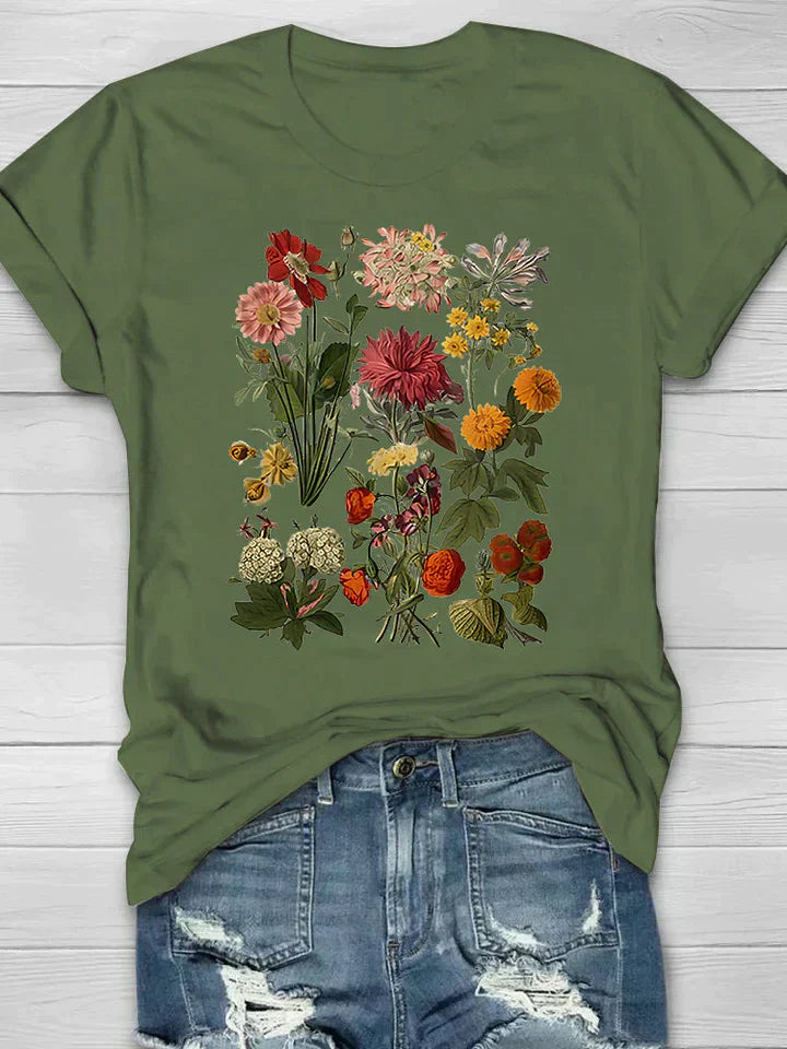 Ivyshape | Women's T-Shirt with Vintage Flower Print