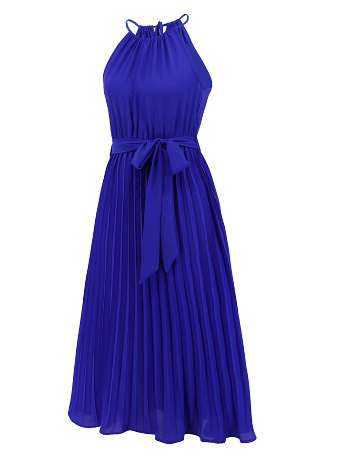 Ivyshape | Pleated Spaghetti Strap Tie Waist Midi Dress