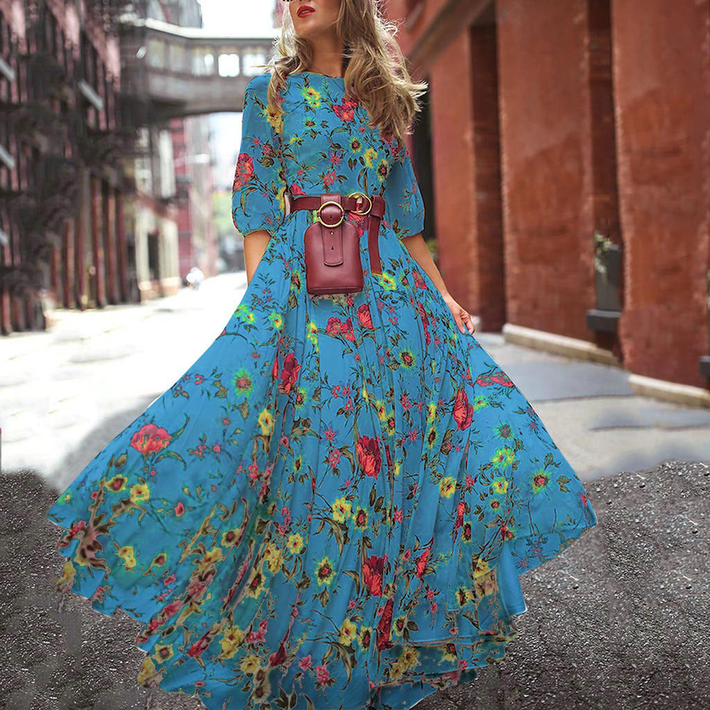 Ivyshape | Women's Long Floral Dress Long Sleeves