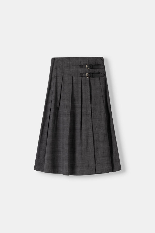 Ivyshape | Pleat Midi Skirt with A Belt Detail