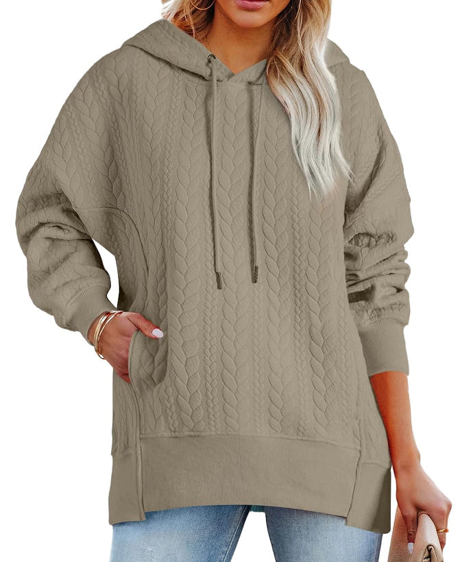 Ivyshape | Texture Solid Color Casual Hoodie Sweater Top