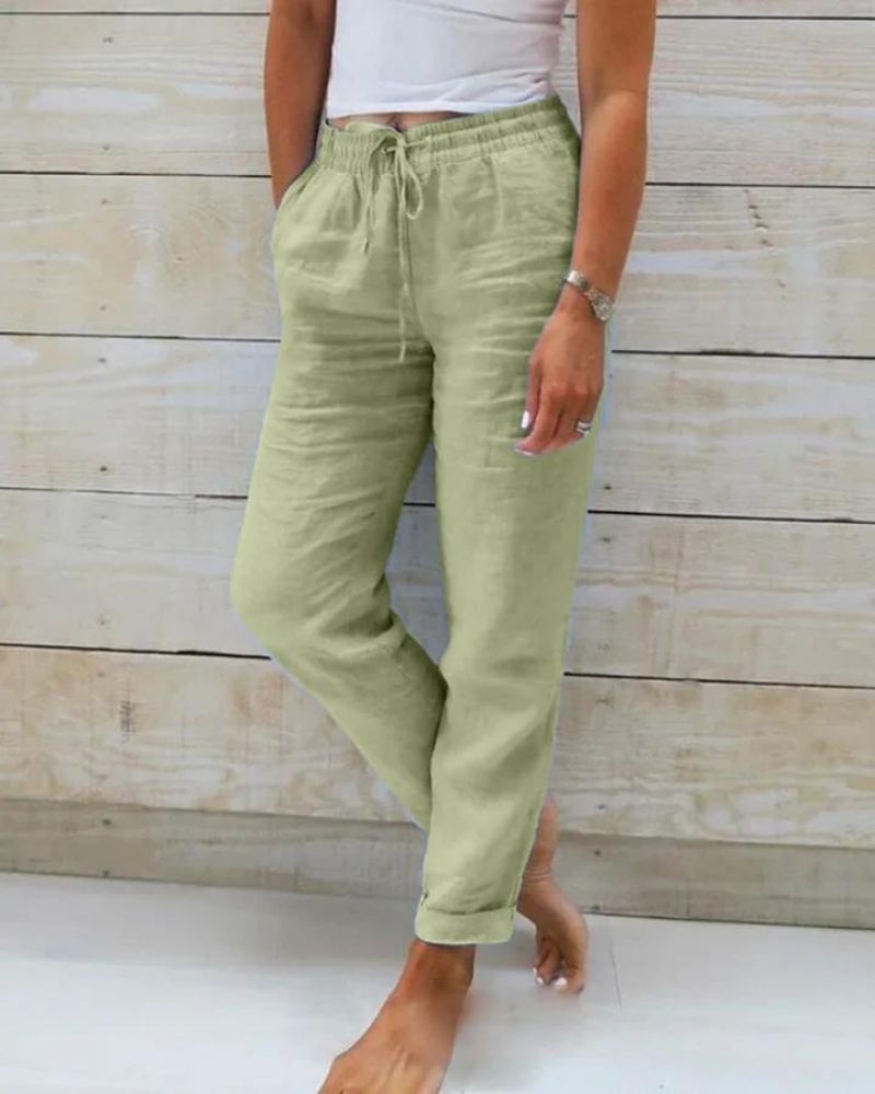 Ivyshape | Pants With Elastic Waistband In Cotton And Linen